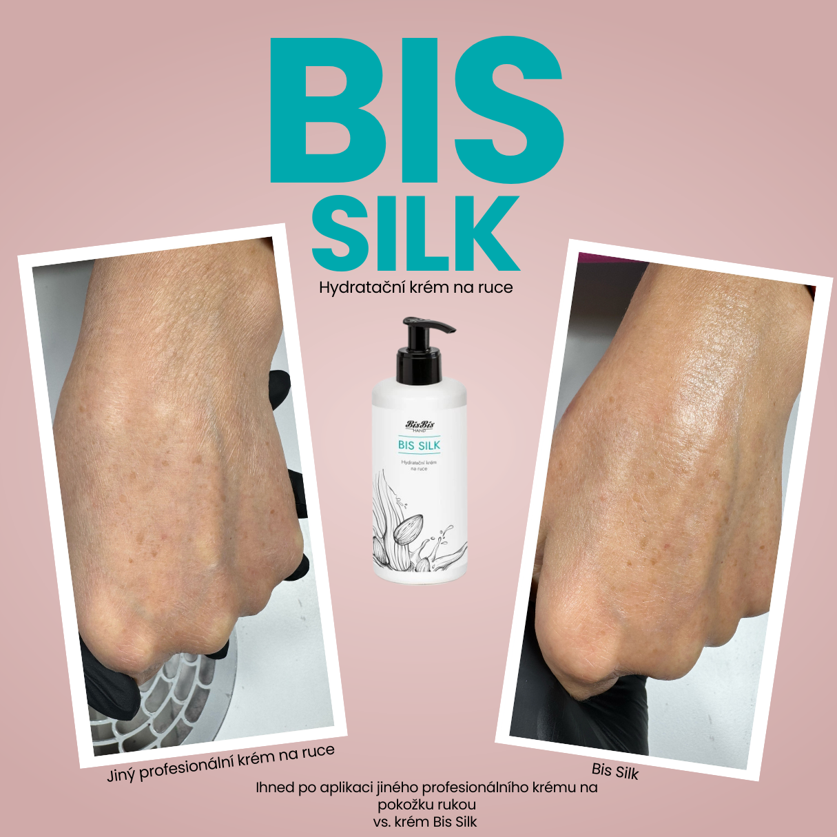 Bis Silk rozdíl mezi jiným krémem na ruce a Bis Silk ihned po aplikaci (1)